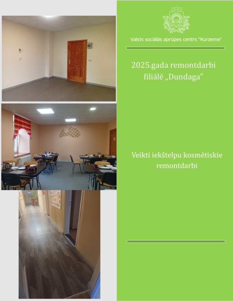 Valsts sociālā aprūpes centrā “Kurzeme” veiktie remontdarbi 2025.gadā