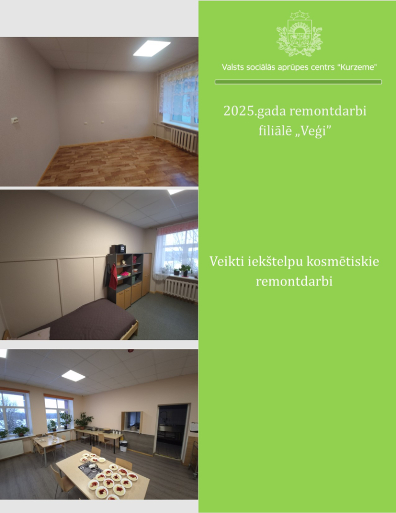 Valsts sociālā aprūpes centrā “Kurzeme” veiktie remontdarbi 2025.gadā