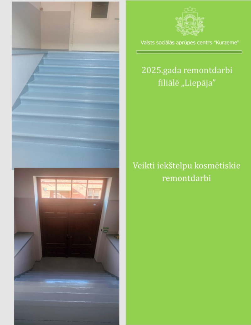 Valsts sociālā aprūpes centrā “Kurzeme” veiktie remontdarbi 2025.gadā