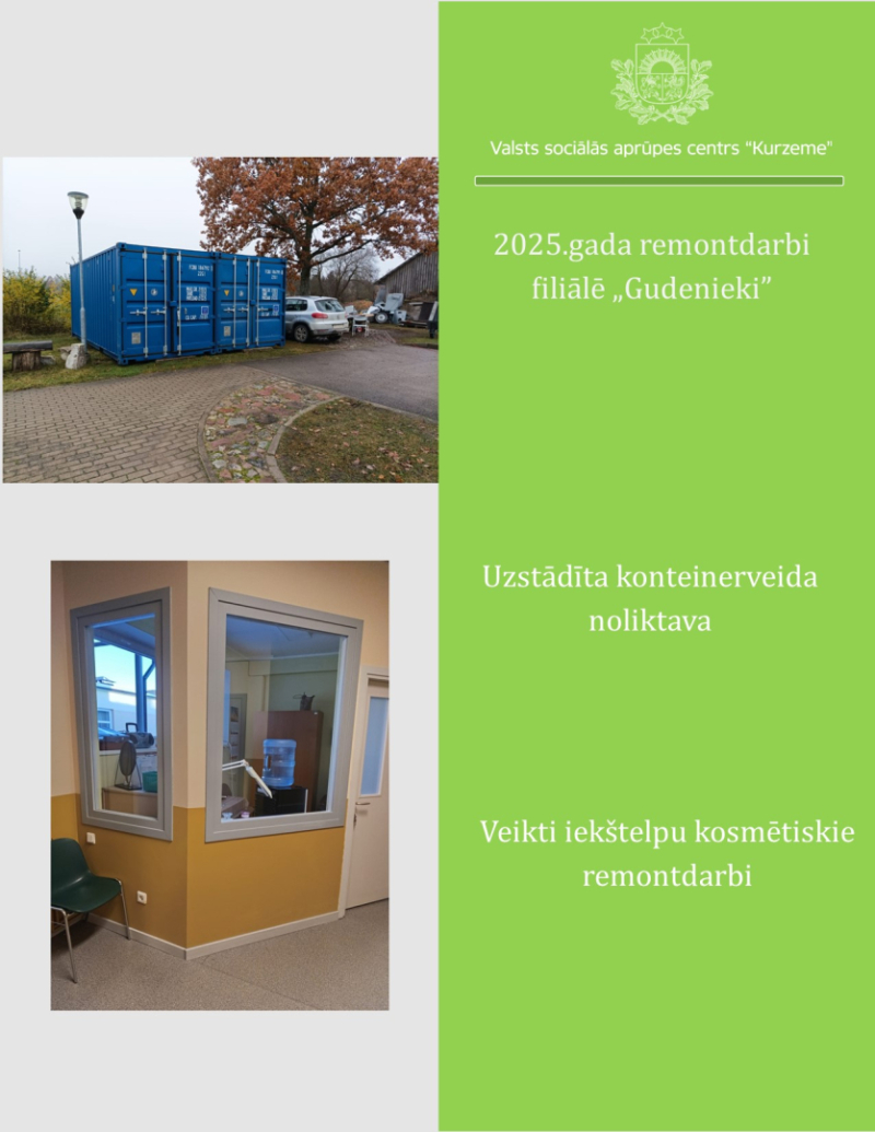 Valsts sociālā aprūpes centrā “Kurzeme” veiktie remontdarbi 2025.gadā