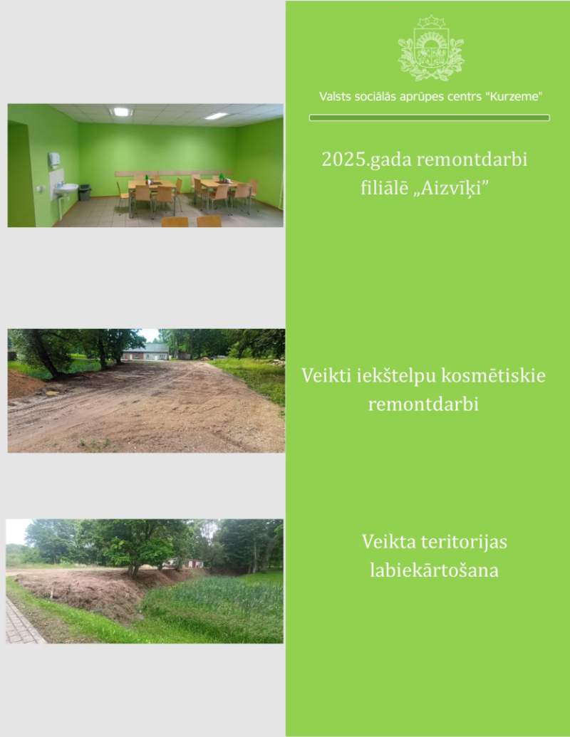 Valsts sociālā aprūpes centrā “Kurzeme” veiktie remontdarbi 2025.gadā