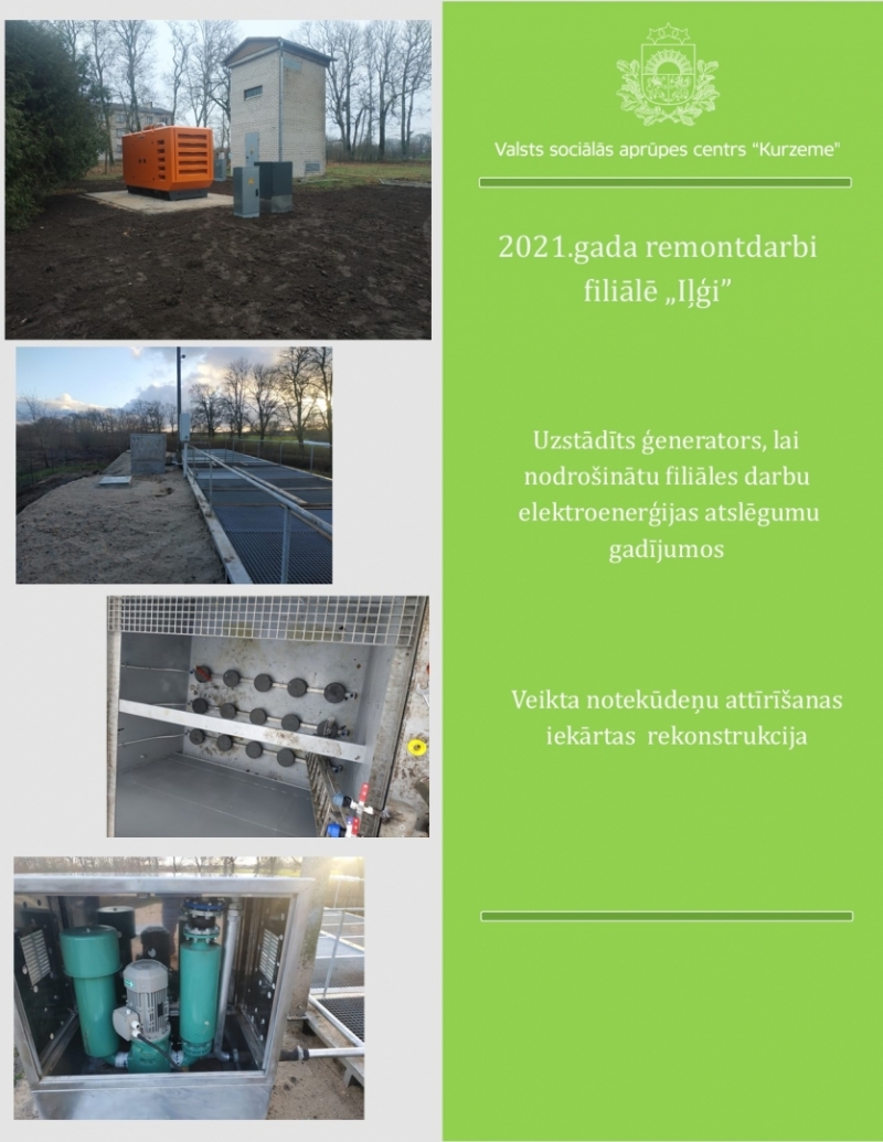  Valsts sociālā aprūpes centrā “Kurzeme” veiktie remontdarbi 2021.gadā Iļģi