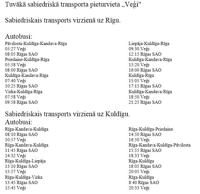 Sabiedriskā transporta saraksts