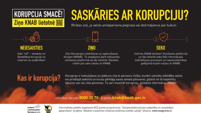 Saskāries ar iespējamu korupciju? KNAB aicina neklusēt un ziņot!